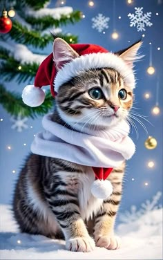 a cat wearing a santa hat and scarf