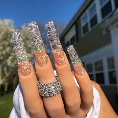 Glitter Rainbow Nails, Ice Nails, Nails May, Glitter Rainbow, May Nails, Ombre Nails Glitter, Claw Nails, Glamour Nails, Christmas Gel Nails