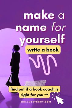 a person standing in front of an apple with the words make a name for yourself write a book find out if a book coach is right for you