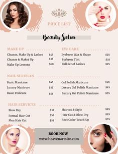 Beauty Salon Price List Template, Salon Price List Template Free, Salon Price List Ideas, Hair Poster Design, Beauty Salon Price List, Beauty Salon Marketing, Hair Poster, Flyers Template