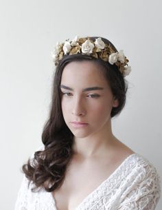 Rose Headpiece, Cold Porcelain Clay, Bridal Floral Crown, Ros Gold, Wedding Hair Wreath, Crown Gold, Hair Wreaths, Headpiece Bridal