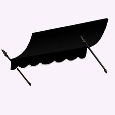 a black awning with two swords sticking out of it