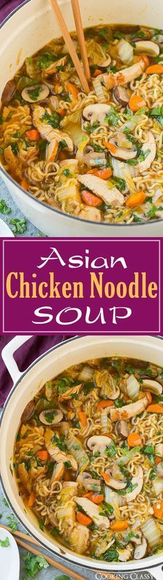 Asian Chicken Noodle Soup - this ramen spin on chicken noodle soup is SO DELICIOUS! Easy to make and perfect for a cold fall day! Asian Chicken Noodle Soup, Chicken Ideas, Chicken Easy, Chicken Healthy, Salad Pasta, Asian Chicken, Food Easy, Chicken Food, Cooking Classy