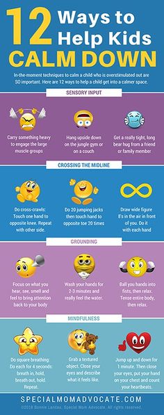 the 12 ways to help kids's calm down info sheet with emoticions