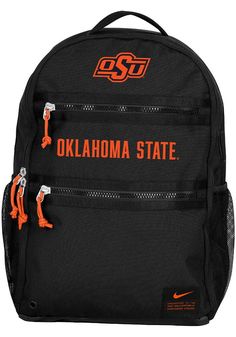 Represent your Cowboys on the way to the campus library to study for that big exam with this Oklahoma State Cowboys Gifts Heat Backpack! It features a team logo, so you'll be able to show your team spirit and carry everything you need to study! Back To School Black Backpack With Water Bottle Pocket, Black Backpack With Water Bottle Pocket For School, Black College Backpack, Black Backpack With Ykk Zipper For Back To School, Black Sports Backpack With Water Bottle Pocket, Black School Backpack With Ykk Zipper, School Backpack With Ykk Zipper In Black, Casual Nylon College Backpack, Cowboys Gifts