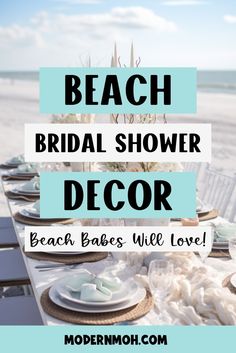 the beach bridal shower decor with text overlay