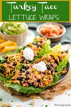 turkey taco lettuce wraps on a plate