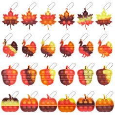 a bunch of different types of apples and turkeys with leaves on them in the shape of acrylic