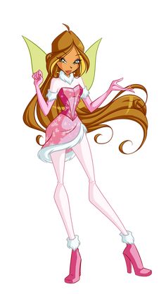 a cartoon girl dressed in pink and white