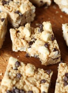 chocolate chip granola bars cut into squares on a cutting board