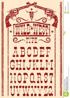 the wild west font and numbers are in red ink on parchment paper with an old - fashioned