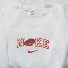 Red Car x Nike Embroidered Sweatshirt, Transportation Embroidered Shirt, Best Gift Ideas Kevin Minion, Nike Cartoon, Disney Character Shirts, Nike Inspired, Nike Gear, Hoodie Cartoon, Limited Edition Shirt, Cartoon Sweatshirts, Nike Sweatshirt