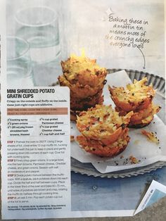 a newspaper article with muffins on a plate