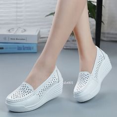 ad eBay - Womens White Soft Bottom Nurse Shoes Wedge Heel Work Pumps Leather Nursing Shoes - Buy Now, click the link (eBay) White Lady, Sneakers Platform, White Casual Shoes, White Wedges, Wedges Style, Low Heel Sandals, Wedge Pumps, Casual Flats, Leather Wedges