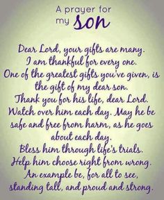 a prayer for my son written in purple ink