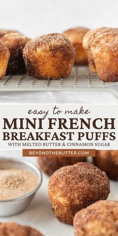 easy to make mini french breakfast puffs with melted butter and cinnamon sugar