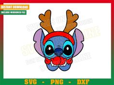 the stitchy reindeer head with antlers on it's face is shown in red and