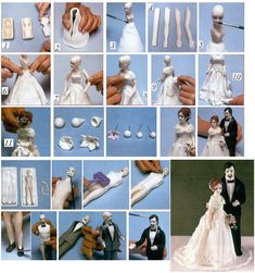 there are many pictures of wedding dolls being made