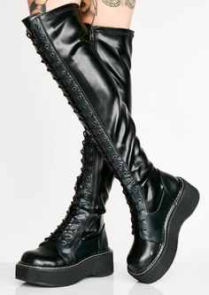 Knee High Combat Boots, Demonia Shoes, Punk Boots, Leather Knee High Boots, Leather Lace Up Boots, Buckle Boots, Knee High Leather Boots, Online Fashion Stores, Thigh High Boots