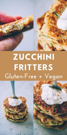 zucchini fritters gluten - free and vegan with cream on top