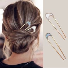 This Beautiful Hair Sticks Will Be The Perfect Touch For Any Celebration; Wither You Are Having A Destination Wedding Or Are Having A Celebration At Home, Make Sure To Bring Style And Elegance With This Pearls And Gold U Pin. Perfect For The Bride, Mother Of The Bride, Guest To An Especial Occasion; Or They Will Simply Made A Perfect Gift For Your Bridal Party. The Price Is For A Set Of 2; One White And One Blue Dimmensions: White: W 2.5cm X L 10.5 Cm Blue:W 2.0cm X L 10 Cm Hair Bun Maker, U Shaped Hair, Hair Fixing, Hair Accessories Collection, Geometric Type, Hair Accessories Clips, French Hair, Hair Clips Girls, Fashion Hair Accessories