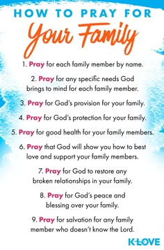 a poster with the words how to pray for your family