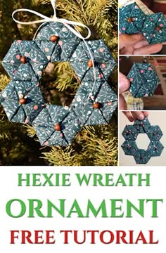 the hexie wreath ornament is an easy and fun christmas tree decoration idea