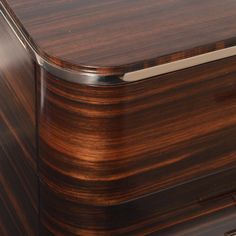 a close up of a wooden cabinet with metal handles and wood grain pattern on it