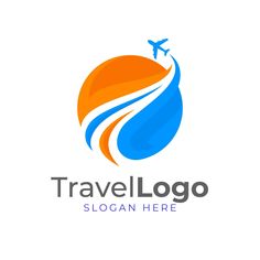 the logo for travel company with an airplane flying in the sky and waves around it