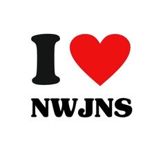 i love nwns sticker on a white background with black letters and a red heart