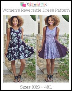 two women's dresses with different patterns and sizes, all in one pattern for the same