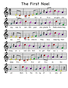 the first noel sheet music for children and adults, with notes in different colors on it