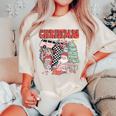 Christmas Short Sleeve Tee | Bella + Canvas | Women Light Fabric, Canvas, Trending Outfits, Christmas, Clothes