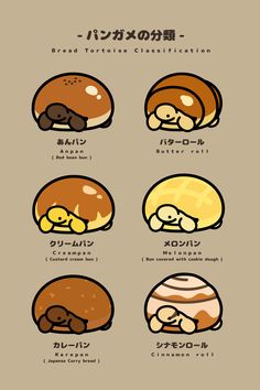 an image of different types of breads in english and japanese characters, with the words bread