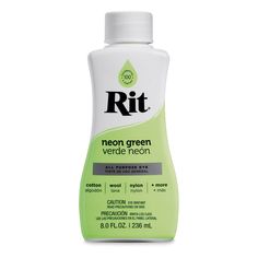 a bottle of rit green liquid on a white background