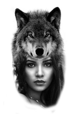 a woman with a wolf's head on her face is shown in this black and white photo