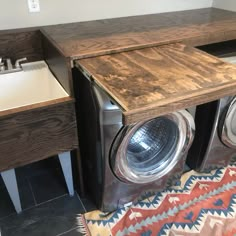 a washer and dryer in a small room