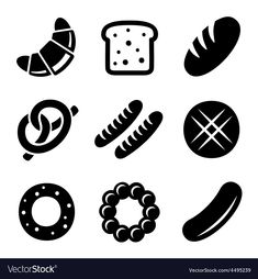 different types of breads and pastries in black on white eps1089