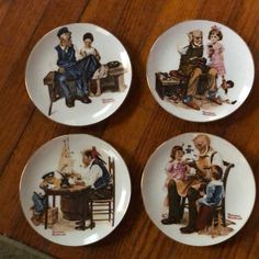 four plates with family pictures painted on them