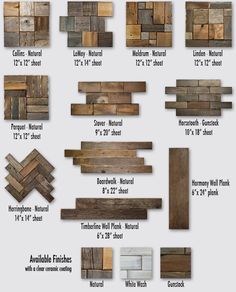 various types of wood planks are shown in this graphic diagram, including the size and width