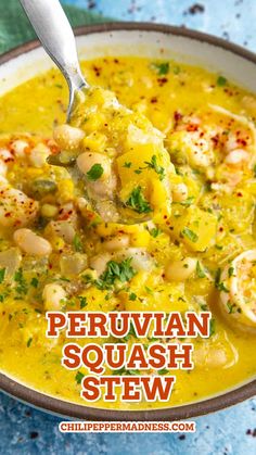 Peruvian Squash Stew (Locro De Zapallo) served in a big bowl Squash Stew, Peruvian Dishes, Peruvian Cuisine, Pumpkin Harvest, Garden Vegetables, Peruvian Recipes, Soup And Stew, Stew Recipe, Squash Recipes