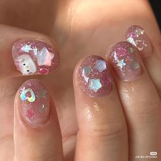 Kid Nails, Pink Glitter Nails, Pretty Nail Art Designs, Nails For Kids, Jelly Nails, Summer Acrylic Nails, Pretty Nail Art