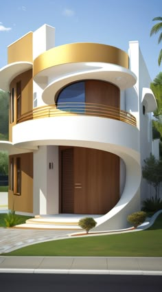 this is an artist's rendering of a modern style house with circular balconies