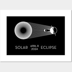 a black and white poster with the words solar eclipse on it's front side