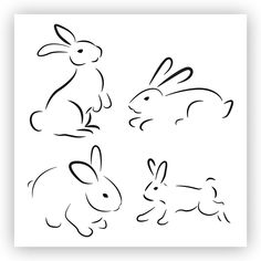 four rabbit silhouettes in different positions on a white background, one is black and the other is white