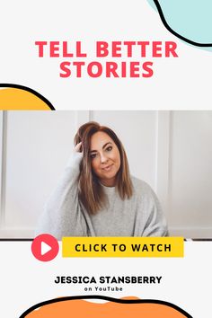 a woman with her hands on her head and the text tell better stories click to watch