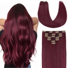 PRICES MAY VARY. 1.Salon Quality Hair Extensions: Our factory has over 20 years of experience in manufacturing hair extensions,extensive manufacturing experience can make the extensions blend better with your hair.They are made from real human hair that is as soft and natural as your own hair. With good care, you can use them for 2-3 months. 16inch 7Pcs 70g Burgundy Clip in Hair Extensions Real Human Hair Straight Silky Hair, Vibrant Red Hair, Red Hair Extensions, Extensions Clip In, Blonde Hair Extensions, Straight Hair Extensions, Dark Red Hair, Real Human Hair Extensions, Human Hair Clip Ins