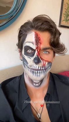 Men Face Makeup, Boy Halloween Makeup, Skeleton Face Makeup, Beard Makeup, Black Face Paint, Horror Make-up