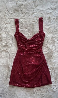 Cherry Red Mini Dress, Red Mini Dress Aesthetic, Dark Red Mini Dress, Dresses Red Short, Sparkly Red Dress, Prom Mini Dress, Cherry Red Dress, Cherry Dress, Red Dress Short