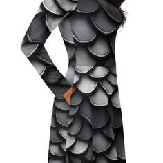 Black and Grey Dragon Scales Long Sleeve Midi Dress With Pockets Meet your new favorite dress! Its soft fabric and flattering cut will ensure you feel comfortable and feminine all day long. Plus, the fitted waist and flared bottom part of the dress will accentuate the wearer's naturally beautiful silhouette. The best part about the dress? It. Has. Pockets.  - Fabric composition in the EU: 96% polyester, 4% spandex - Fabric composition in the US: 93% polyester, 7% spandex - Fabric weight in the E Grey Dragon, Dragon Dress, Midi Dress With Pockets, Dragon Scales, Beautiful Silhouette, Dragon Scale, Sleeve Midi Dress, Naturally Beautiful, Boat Neckline